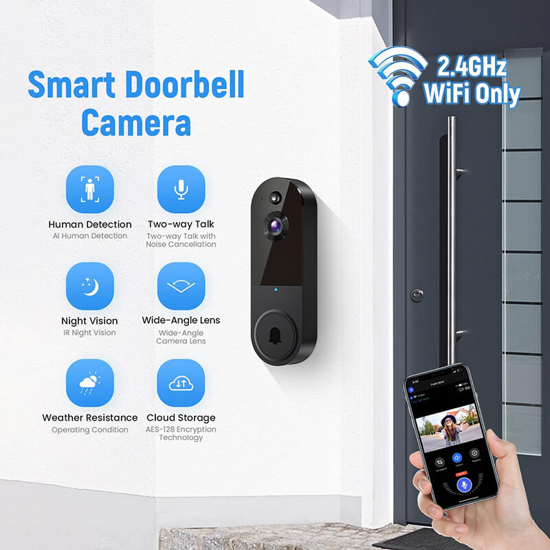 Draadloze Video Deurbel Camera 1080P – Met Nachtzicht & Bewegingsdetectie