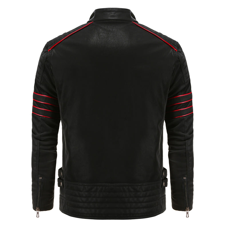 Rovak Bikerjack Heren van Imitatieleer - Zwart Jack in Bikerstijl met Rits, Opstaande Kraag en Contrasterende Strepen - Leren Look Jas voor Mannen