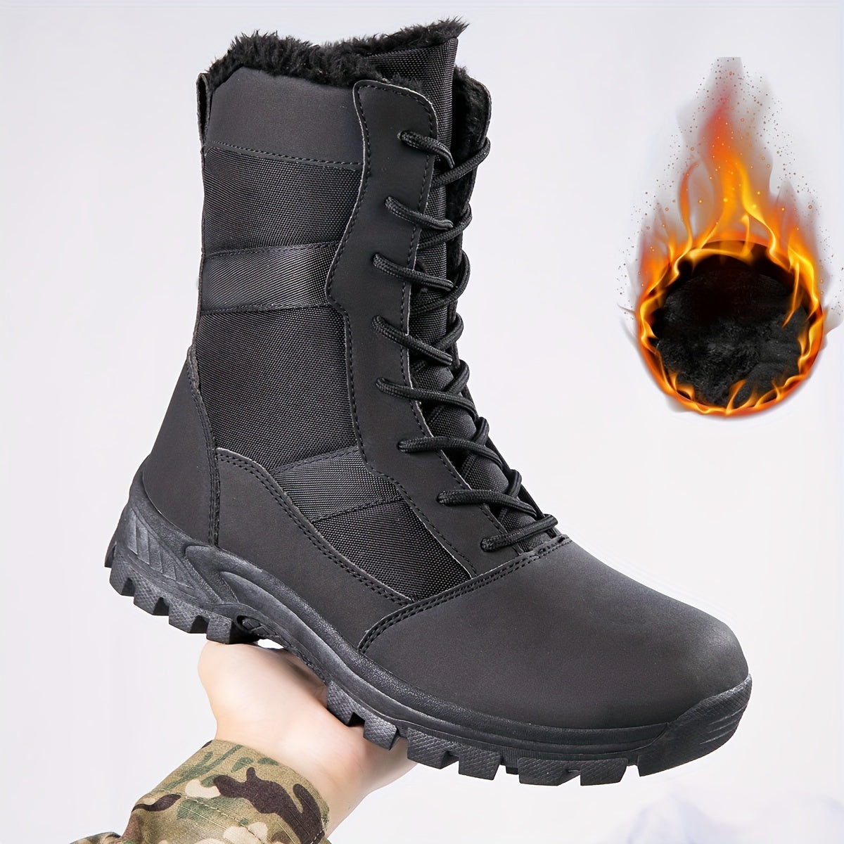 Regen laarzen | Warme, Hoge Wandelschoenen voor Heren - Bontgevoerde, Veterschoenen voor de Winter met Waterafstotende Buitenzool