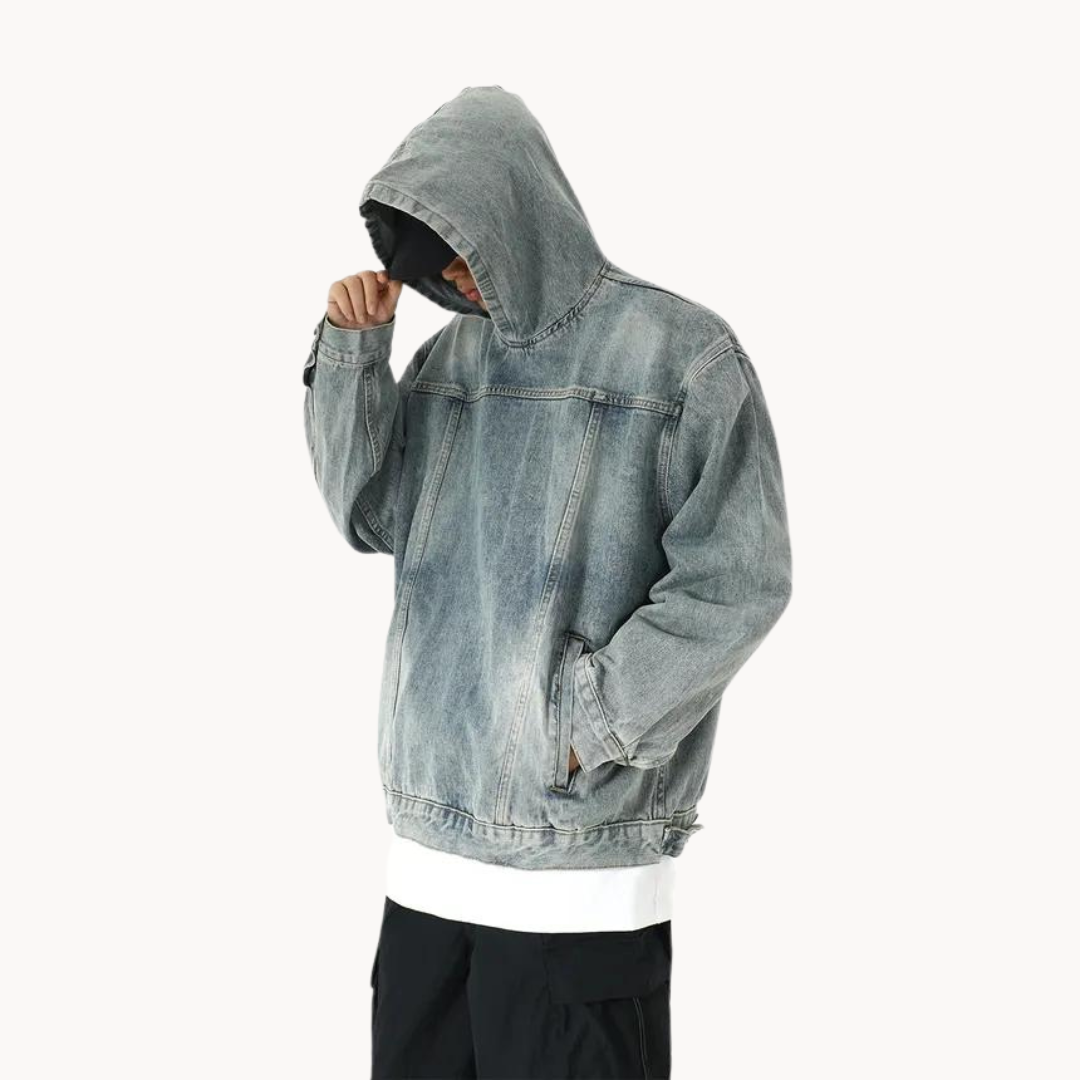 Urban Denim Hoodie Heren in Vintage Stijl - Stijlvolle Dagelijkse Dracht Voor Mannen