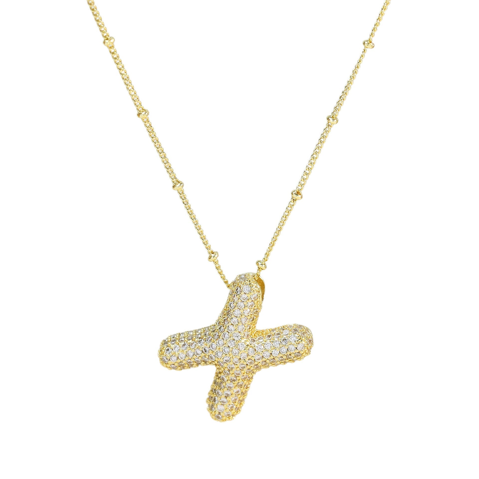 Dames Ketting – Initial Hanger – Fonkelende Stenen – Verfijnde Schakelketting – Statement Sieraad
