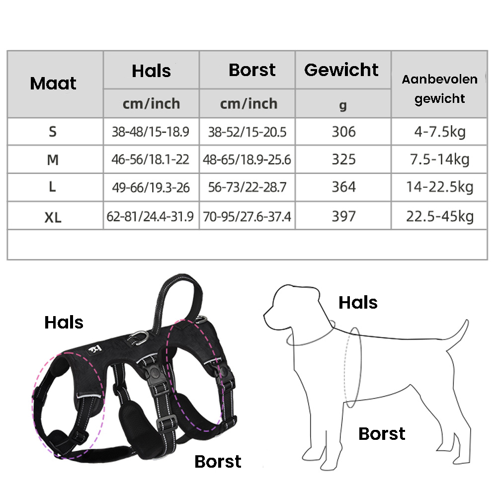 BARKMATE - Reflecterend Hondentuig Anti-Trek en Vlucht met Handvat