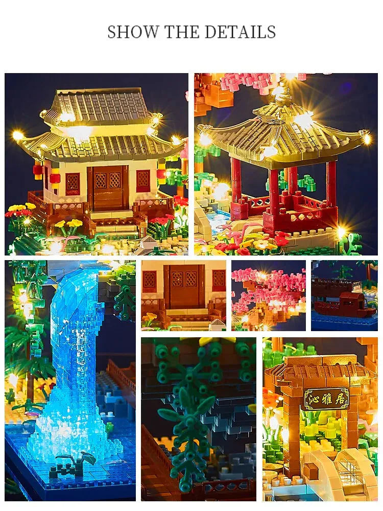 3320PCS Blokken Boomhut Diamant Bouw Tuin Architectuur Waterval Licht DIY Bakstenen Kersenbloesem Speelgoed voor Kinderen Volwassenen Cadeau