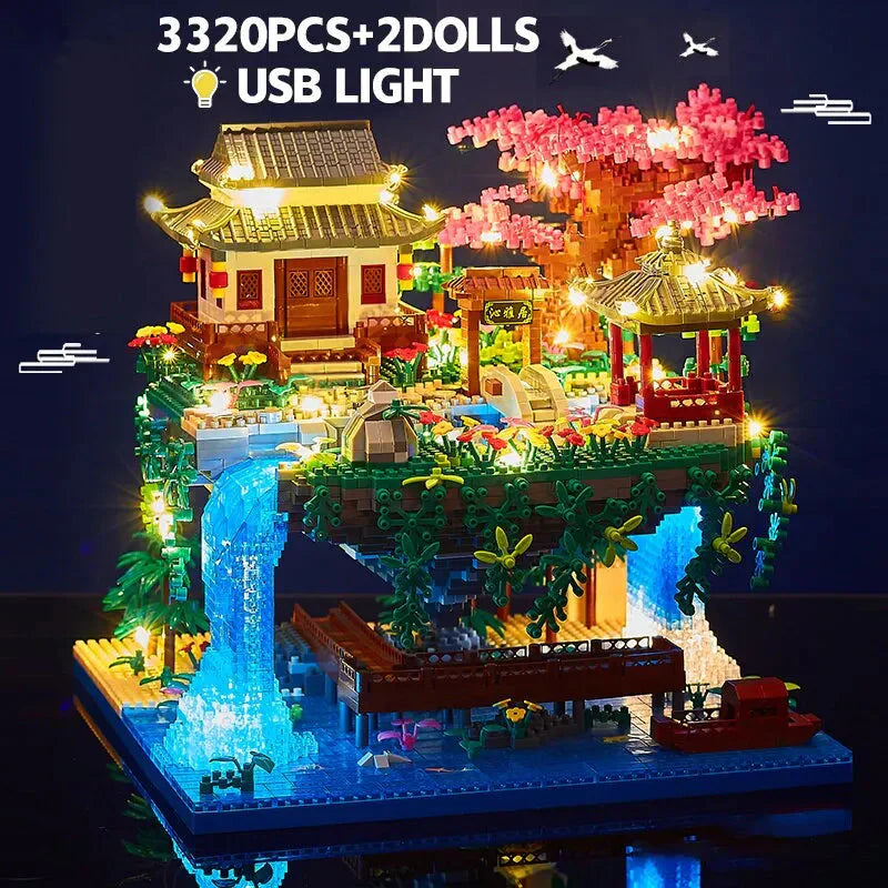 3320PCS Blokken Boomhut Diamant Bouw Tuin Architectuur Waterval Licht DIY Bakstenen Kersenbloesem Speelgoed voor Kinderen Volwassenen Cadeau