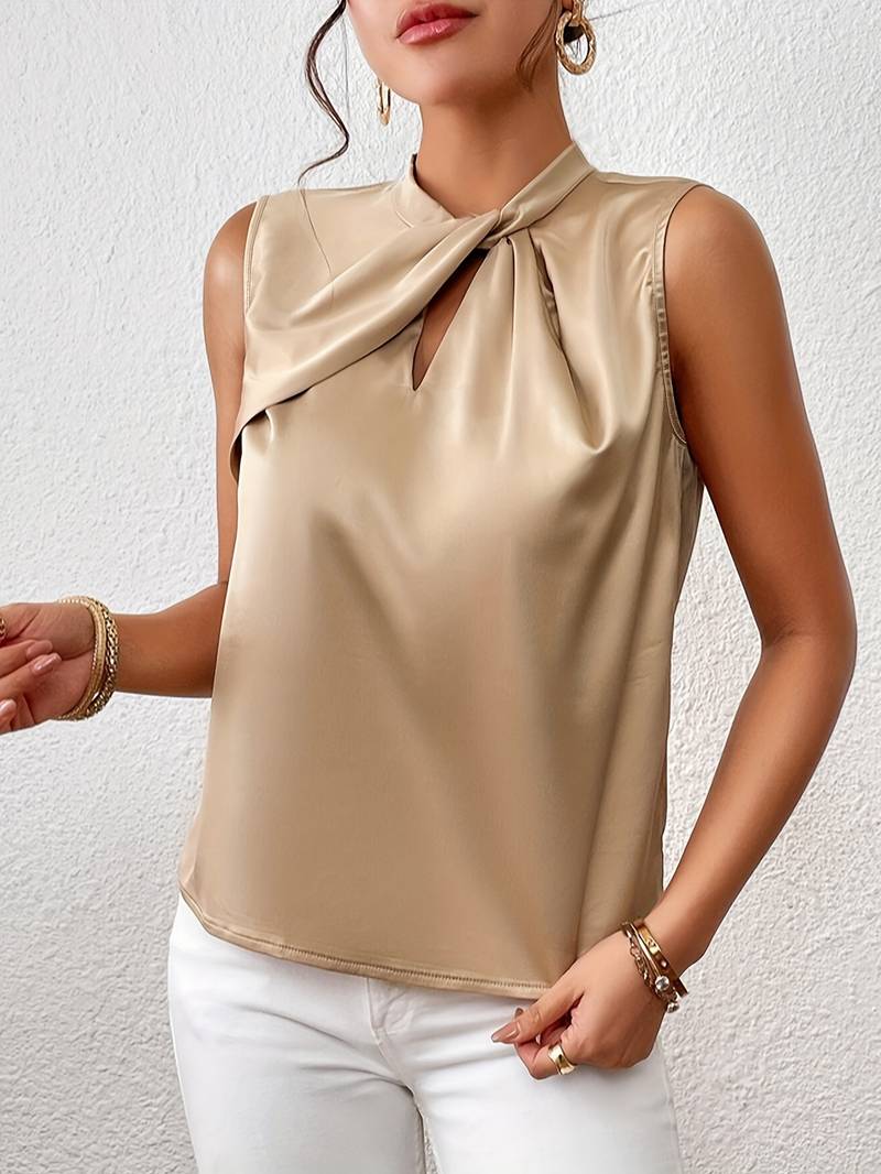 Dames Blouse - Elegante Satijnen - Mouwloze Blouse - Gedraaide Hals