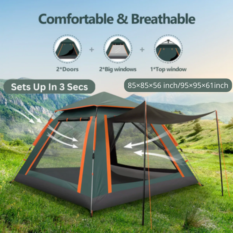Snelle Tent 2-4 Persoons – Waterdicht, Lichtgewicht, Oxford Doek met Ventilatie