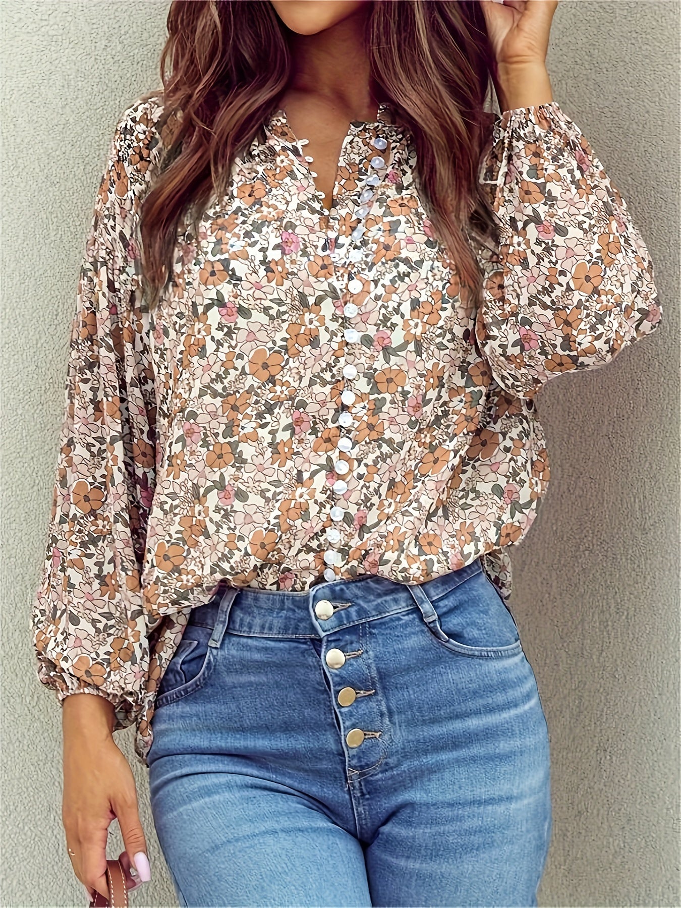 Floral Print Crew Neck Dames Blouse | Duurzaam - Must-Have - Stijlvol & Comfortabel - Lente/Zomer/Herfst