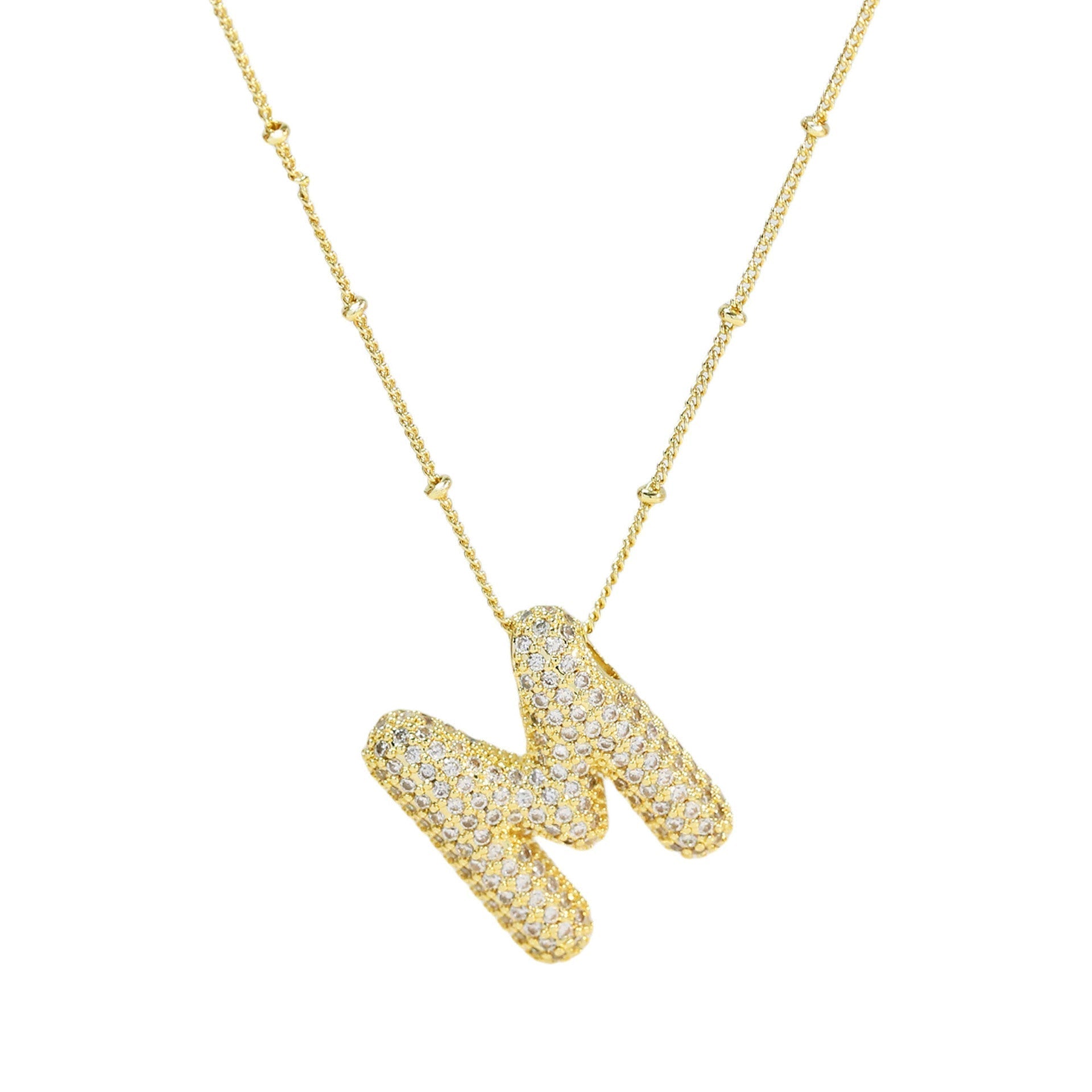 Dames Ketting – Initial Hanger – Fonkelende Stenen – Verfijnde Schakelketting – Statement Sieraad