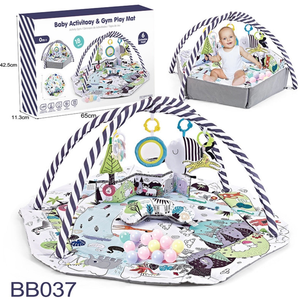 8-in-1 Baby Speelkleed met Ballenbak – Wasbare Baby Gym met Speeltjes voor Ontwikkeling & Buiktijd