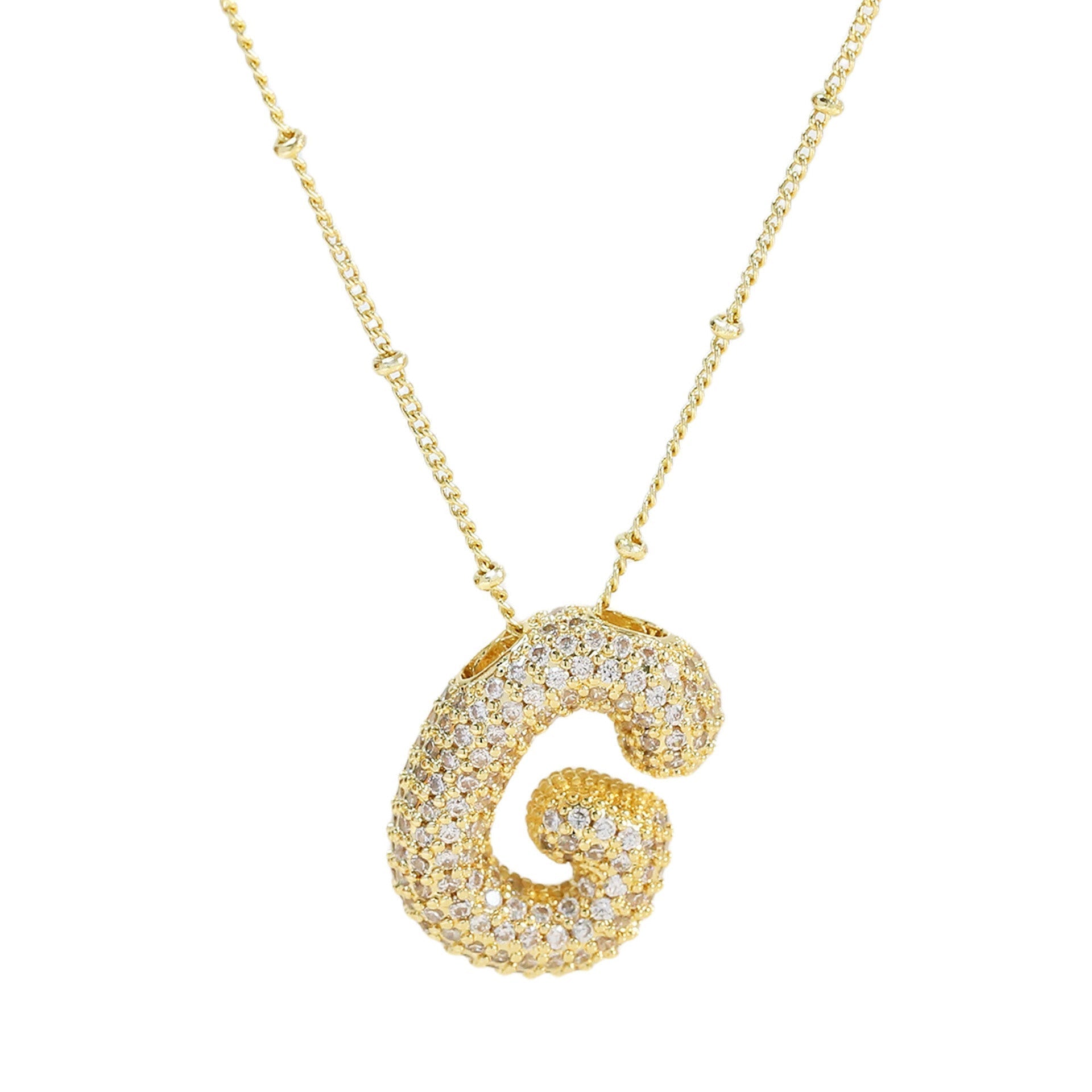Dames Ketting – Initial Hanger – Fonkelende Stenen – Verfijnde Schakelketting – Statement Sieraad