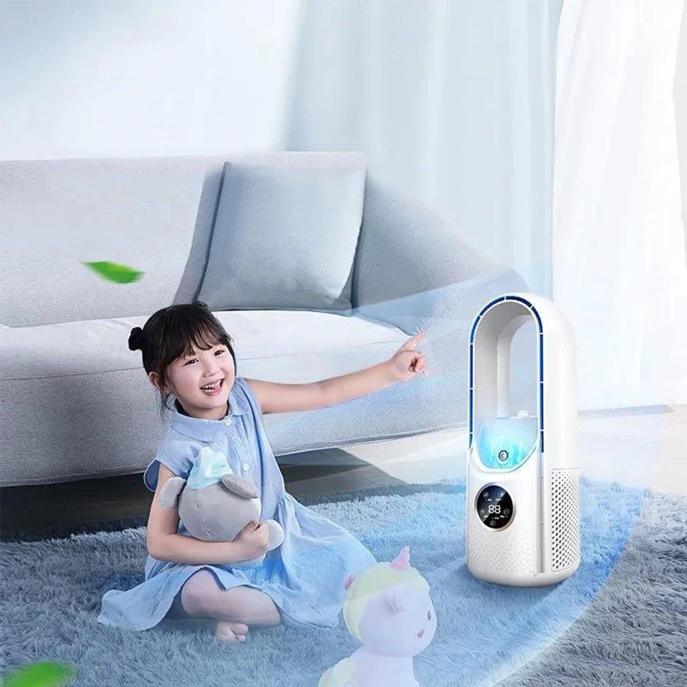 202Portable Airco - Draagbare Stille Aircooler - USB-Aangedreven - 6 Snelheden - Voor Thuis, Kantoor & Reizen - Wit/Blauw