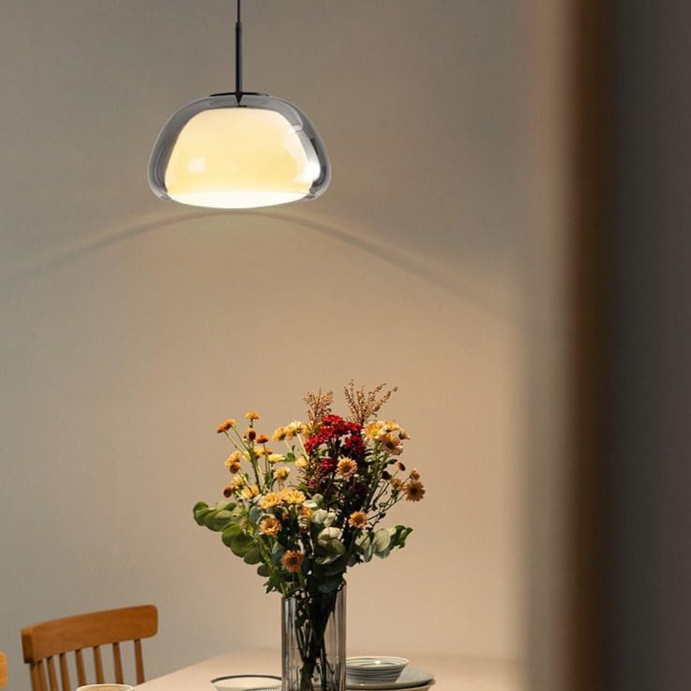 Glazen Hanglamp | Modern Ontwerp | Verstelbare Kabel 120cm | E27 Fitting | Le Dôme Cristallin | Geschikt voor Woonkamers, Eetkamers of Keukens | Perfect voor Moderne en Minimalistische Interieurs