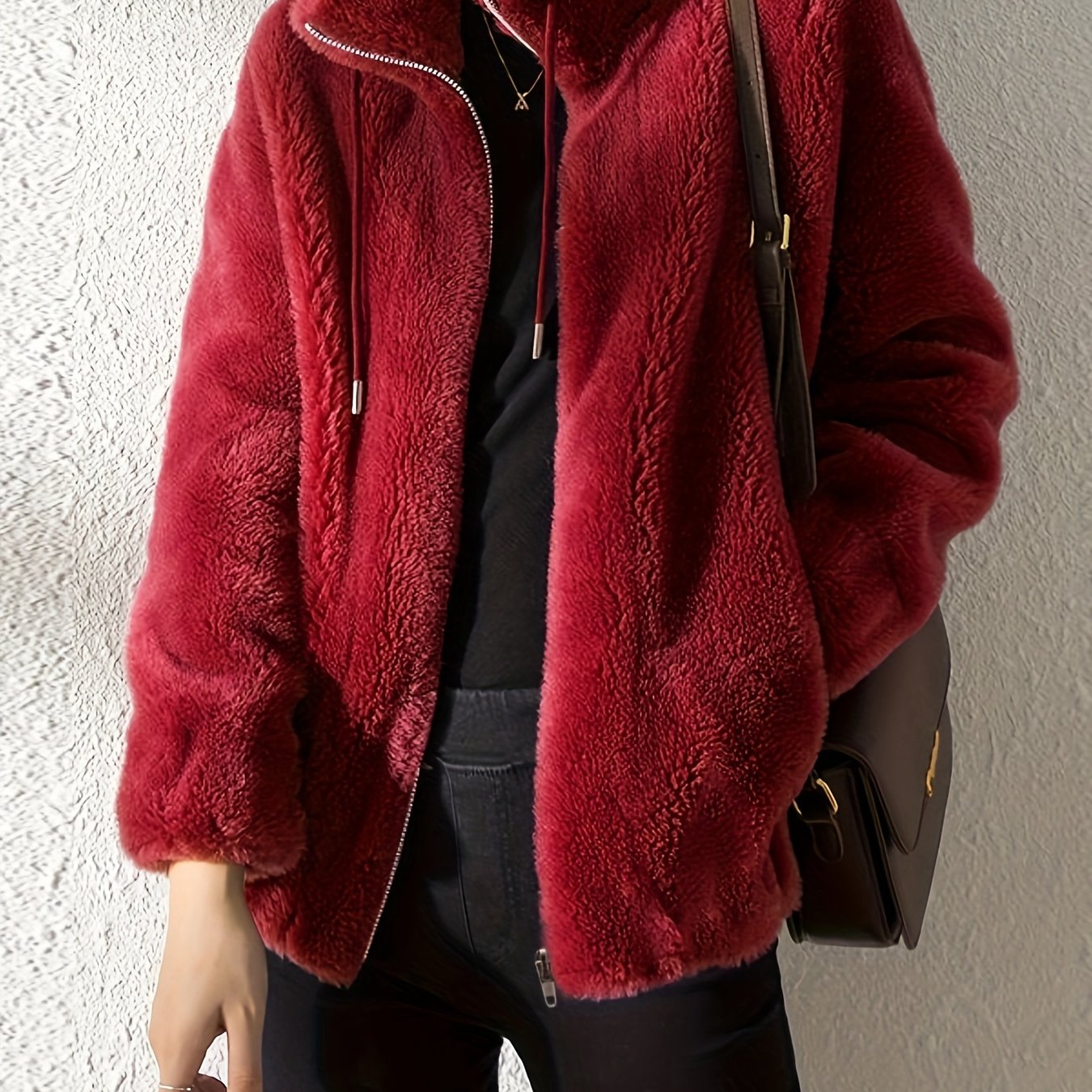 Visconte Dames Plush Winterjas – Zachte Warme Jas met Opstaande Kraag, Elegante Casual Outerwear voor Dagelijks & Formeel