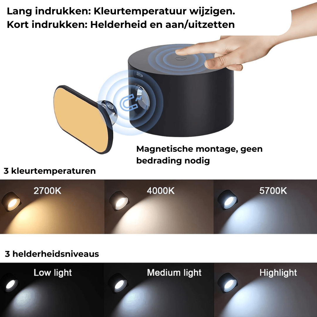 FlexiGlow – Draadloze Oplaadbare 360° Muurlamp voor Flexibele Verlichting