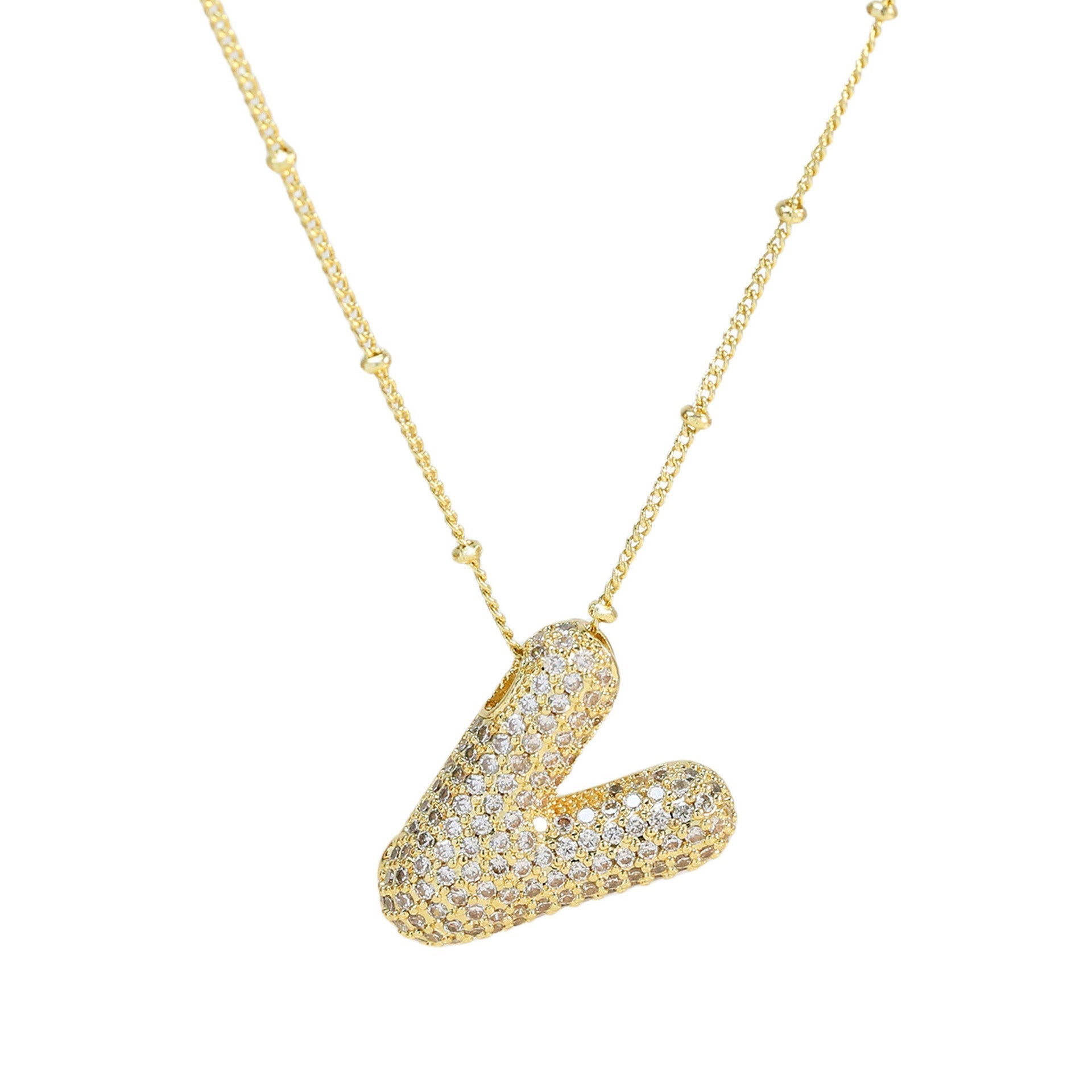 Dames Ketting – Initial Hanger – Fonkelende Stenen – Verfijnde Schakelketting – Statement Sieraad