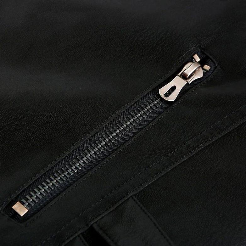 Rovak Bikerjack Heren van Imitatieleer - Zwart Jack in Bikerstijl met Rits, Opstaande Kraag en Contrasterende Strepen - Leren Look Jas voor Mannen