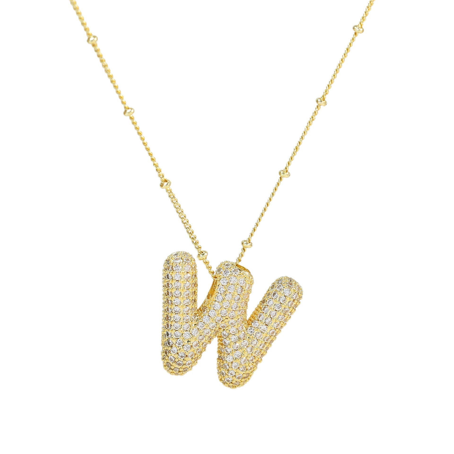Dames Ketting – Initial Hanger – Fonkelende Stenen – Verfijnde Schakelketting – Statement Sieraad