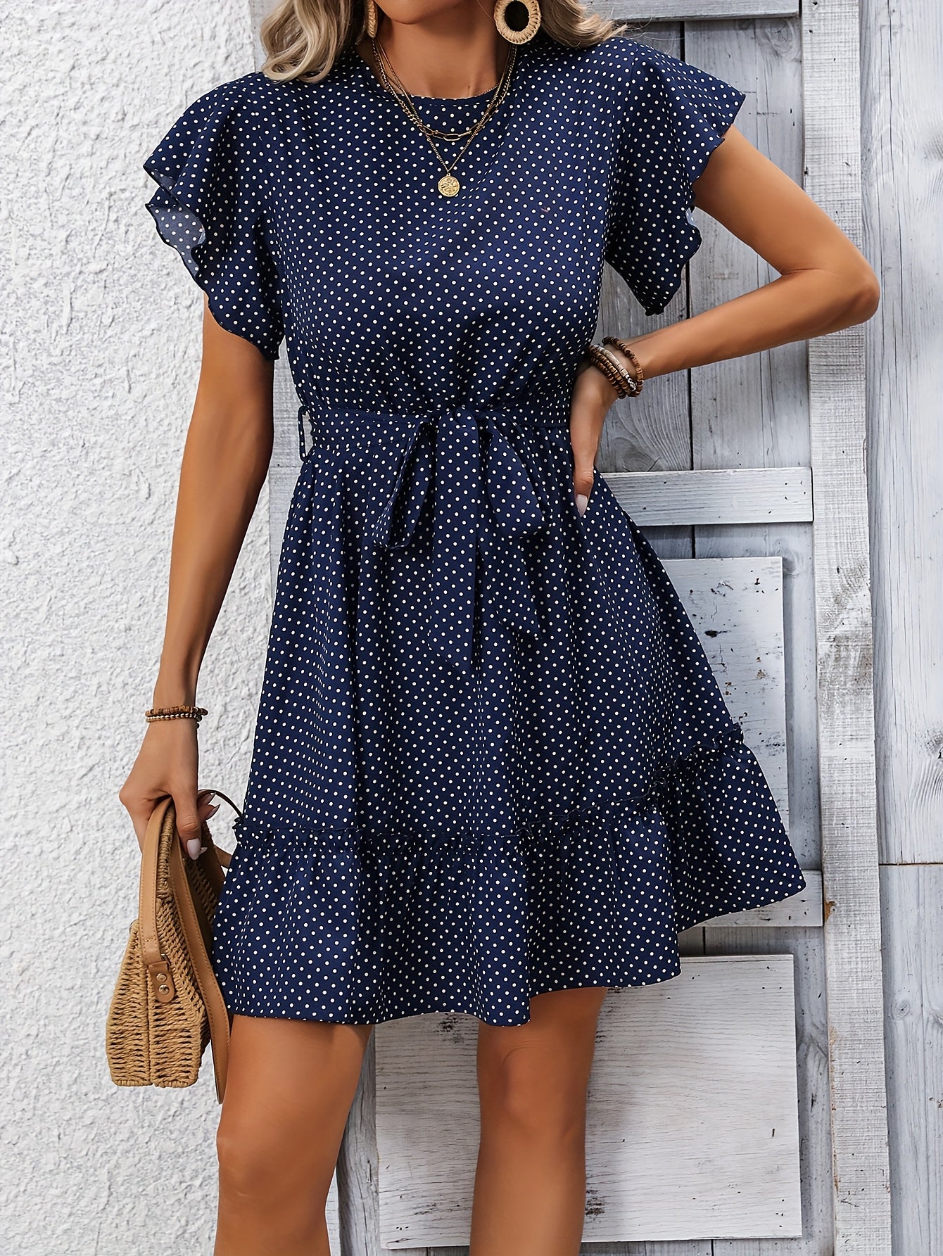 Visconte | Dames Jurk | Polyester, ruffle mouwen, ceintuur, elegante getailleerde jurk