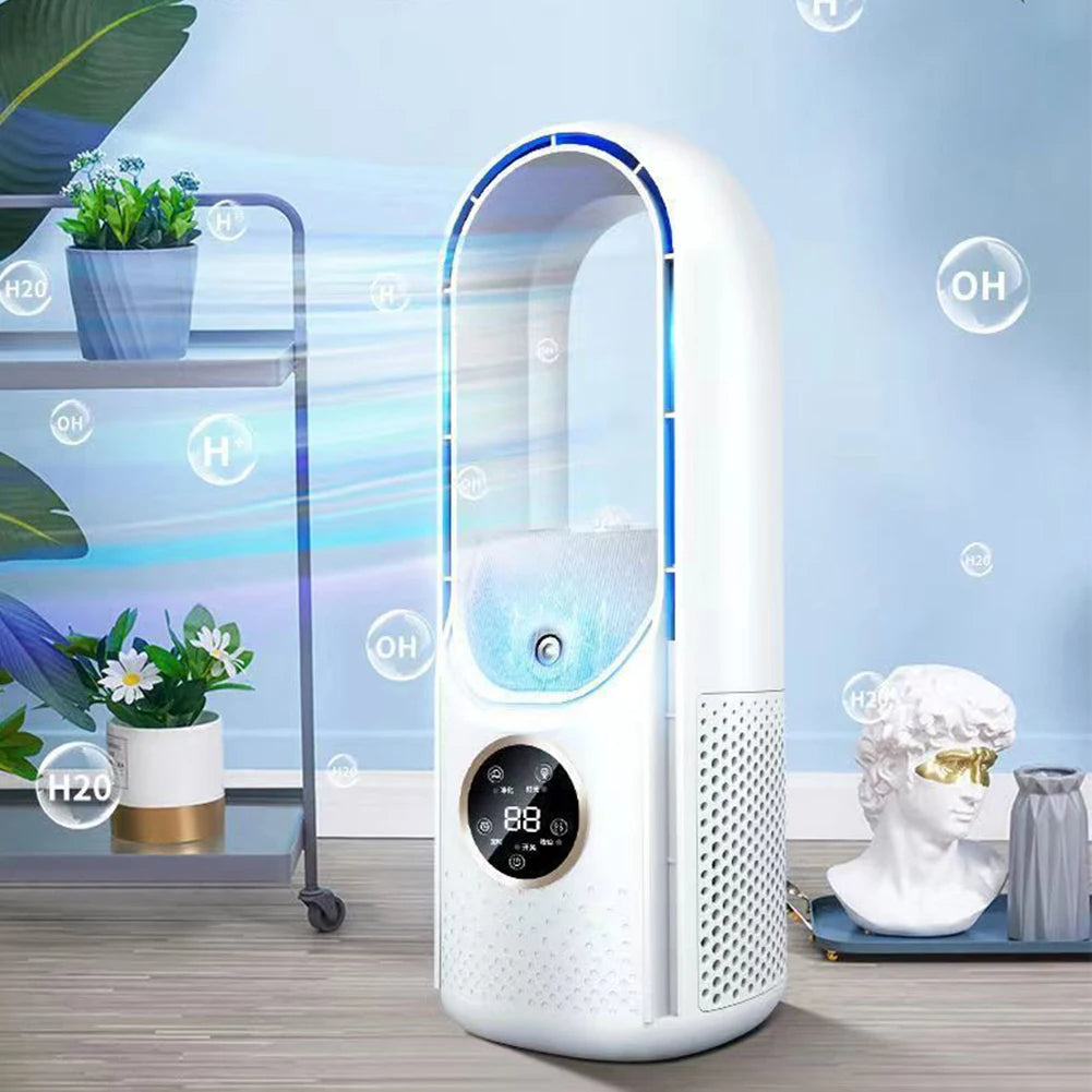 202Portable Airco - Draagbare Stille Aircooler - USB-Aangedreven - 6 Snelheden - Voor Thuis, Kantoor & Reizen - Wit/Blauw