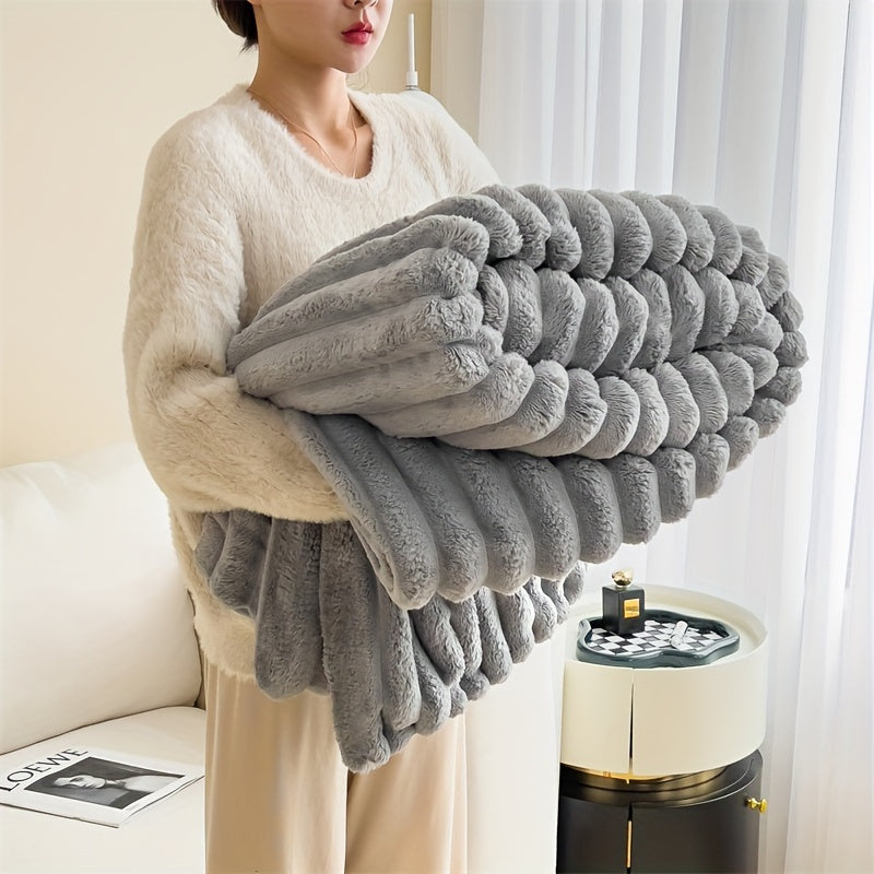 Plush Faux Rabbit Fur Blanket | Super Soft &amp; Warm - Suitable for Home or Travel