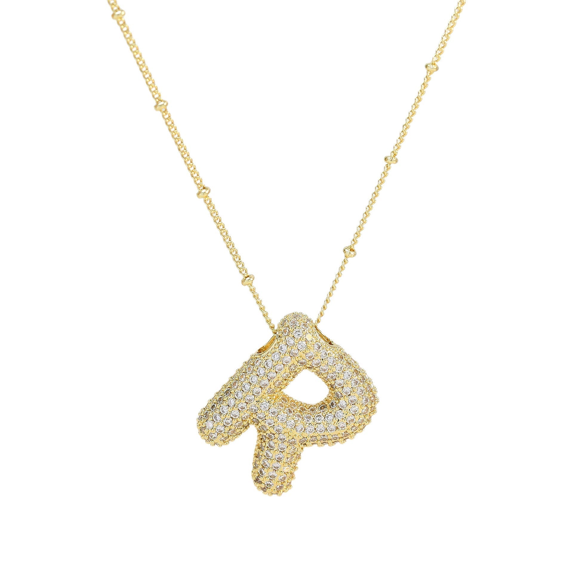 Dames Ketting – Initial Hanger – Fonkelende Stenen – Verfijnde Schakelketting – Statement Sieraad