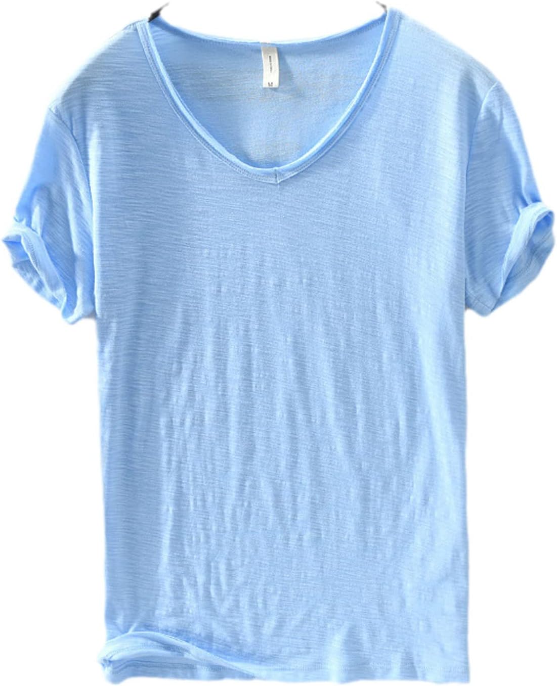 Heren V-Hals Shirt – Linnen Katoen T-Shirt met Ademende Slim Fit Pasvorm