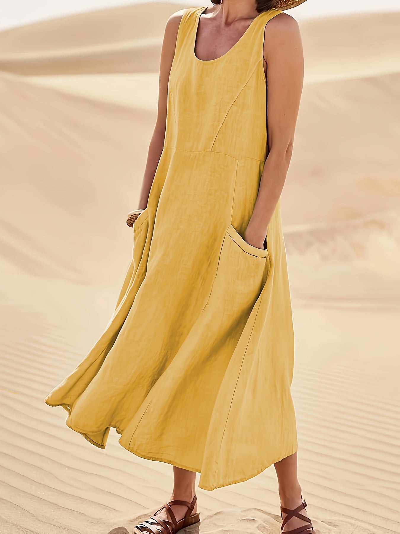 Visconte | Dames Jurk | Katoenmix, mouwloos A-lijn model, zakken, mid-length zomer jurk