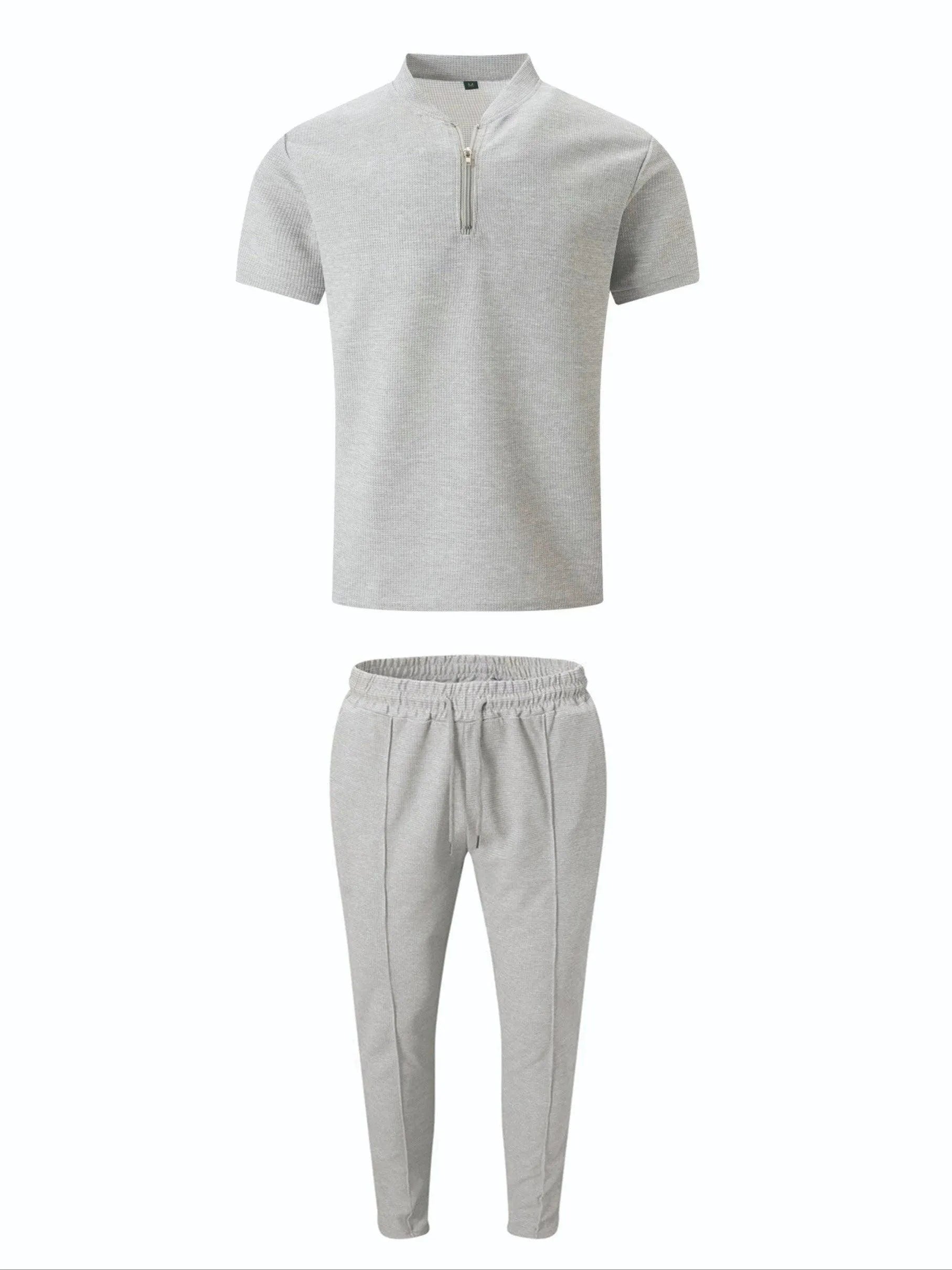 Lounge Set Heren | Casual - Zip- T-Shirt - Lange Broek - Loungewear -Effen Kleur - Visconte