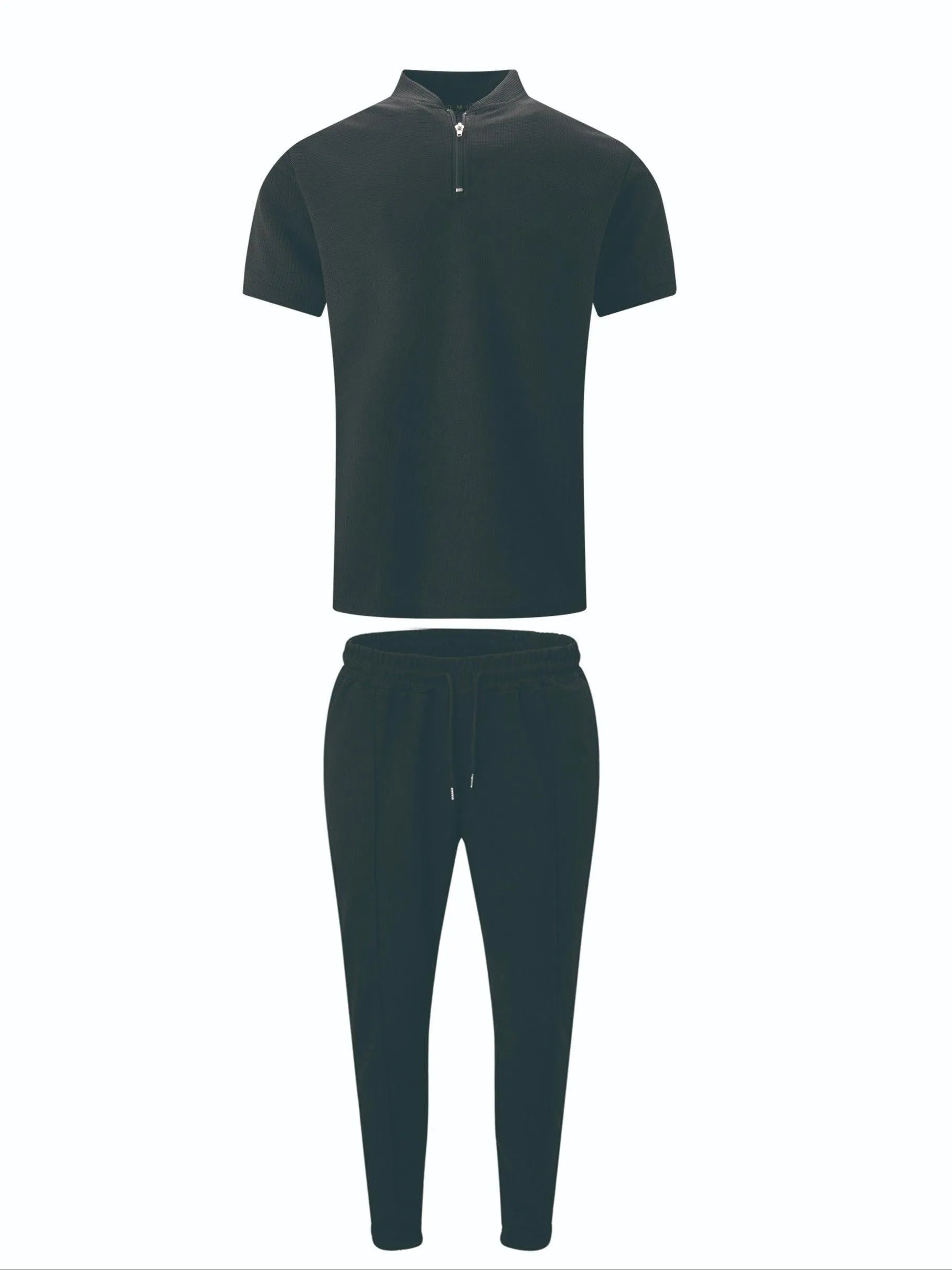 Lounge Set Heren | Casual - Zip- T-Shirt - Lange Broek - Loungewear -Effen Kleur - Visconte