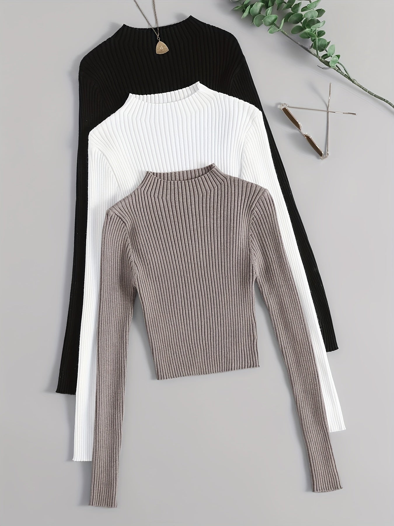 Mock Neck Rib Knit Top Dames | Slim fit | Slanke pasvorm - Comfortabele stof - Geschikt voor dagelijks gebruik