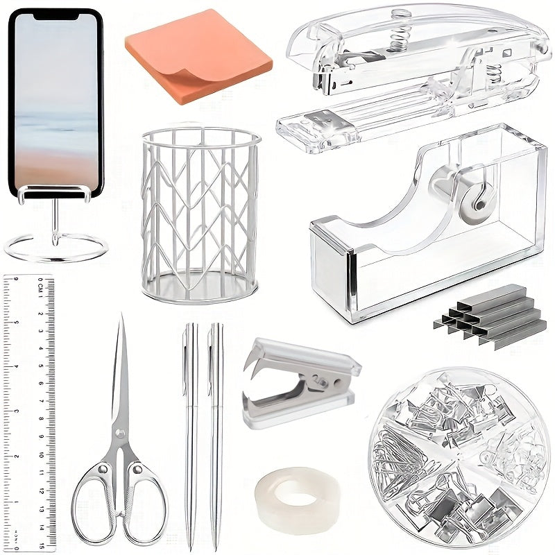 Roségouden acryl bureau organizer set | Bureau organizer | Complete set met nietmachine, liniaal en meer