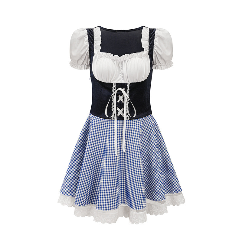 Dames Oktoberfest Jurk - FestBrau - Geruit Design, Pofmouwen en Strikdetails