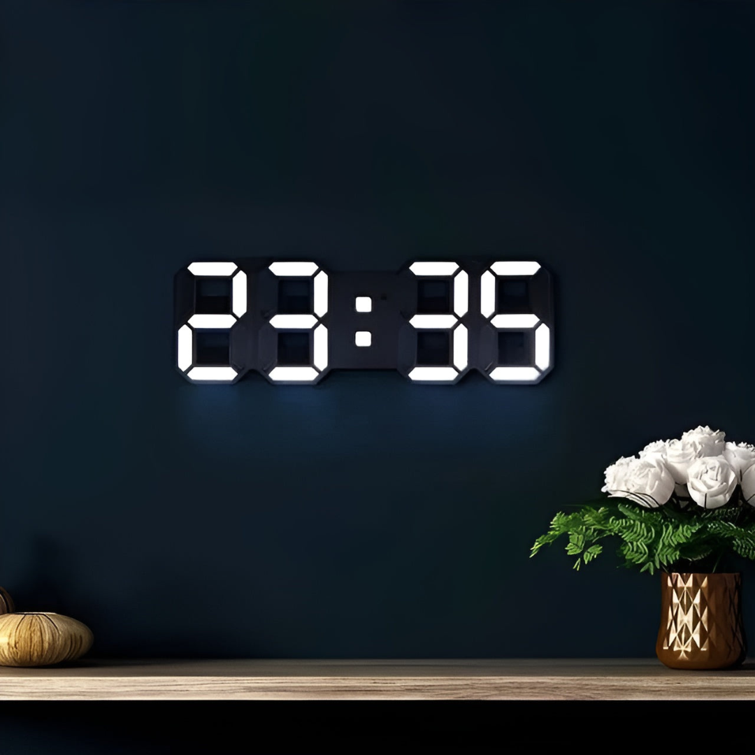Nyvox | Futuristische LED Wandklok met 3D Technologie | Moderne Digitale Tijdsweergave voor Woonkamer en Kantoor | Eenvoudige Bediening | Stijlvolle Muurdecoratie | Minimalistisch Design | Display Digitaal