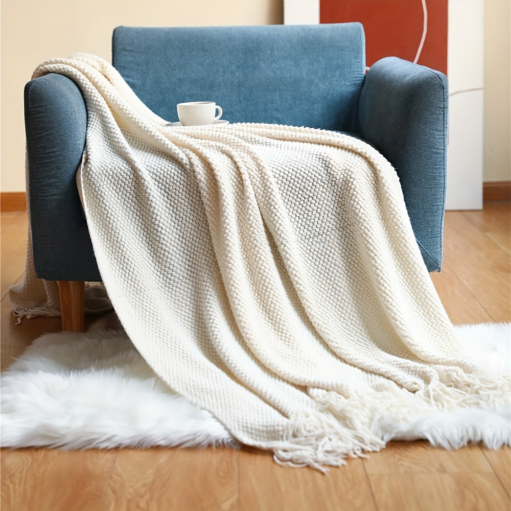 Knitted Throw Deken met Kwastjes | Lichtgewicht bubbeltextuur - Geschikt voor bank, bed en huisdecoratie