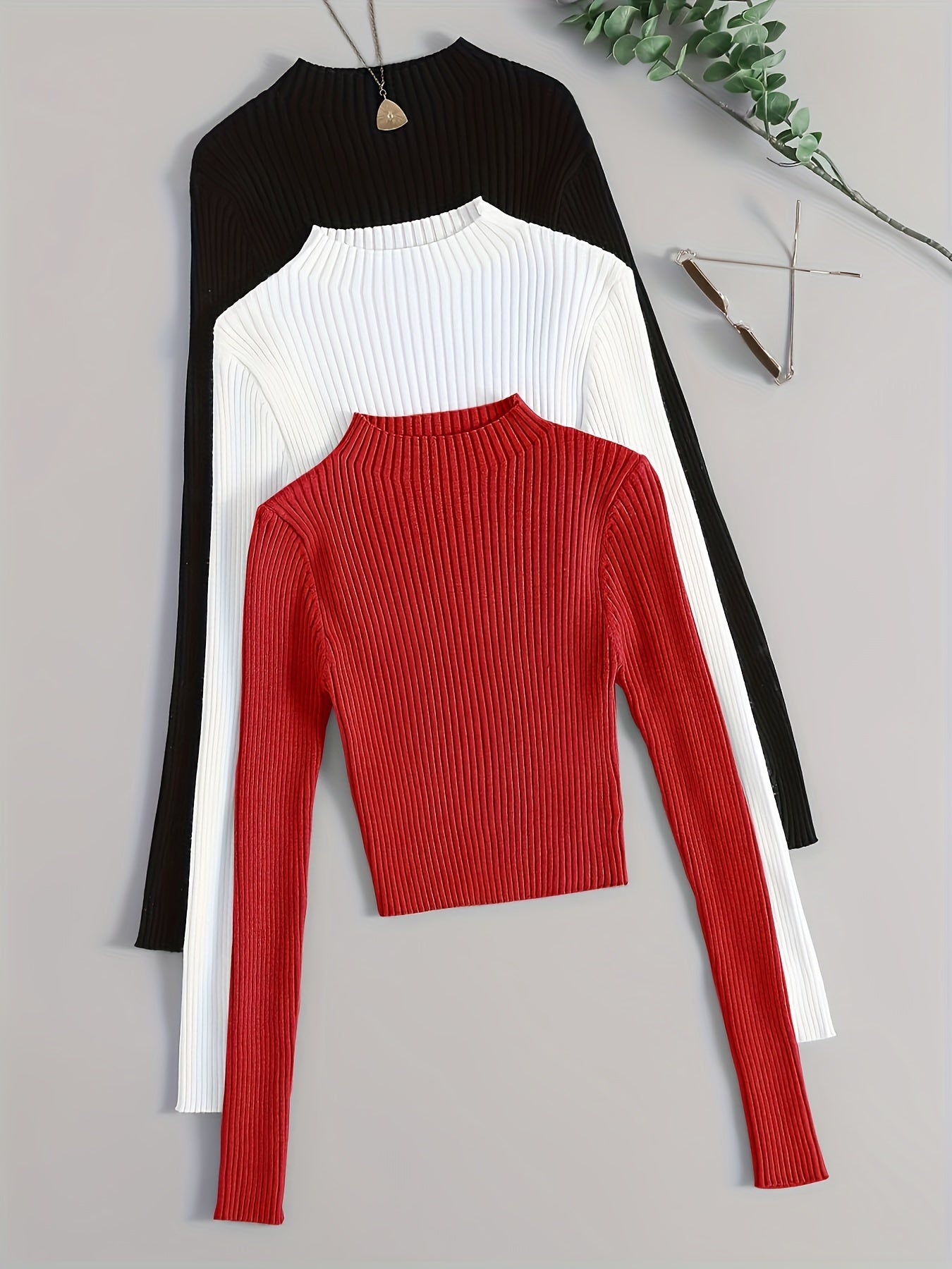 Mock Neck Rib Knit Top Dames | Slim fit | Slanke pasvorm - Comfortabele stof - Geschikt voor dagelijks gebruik