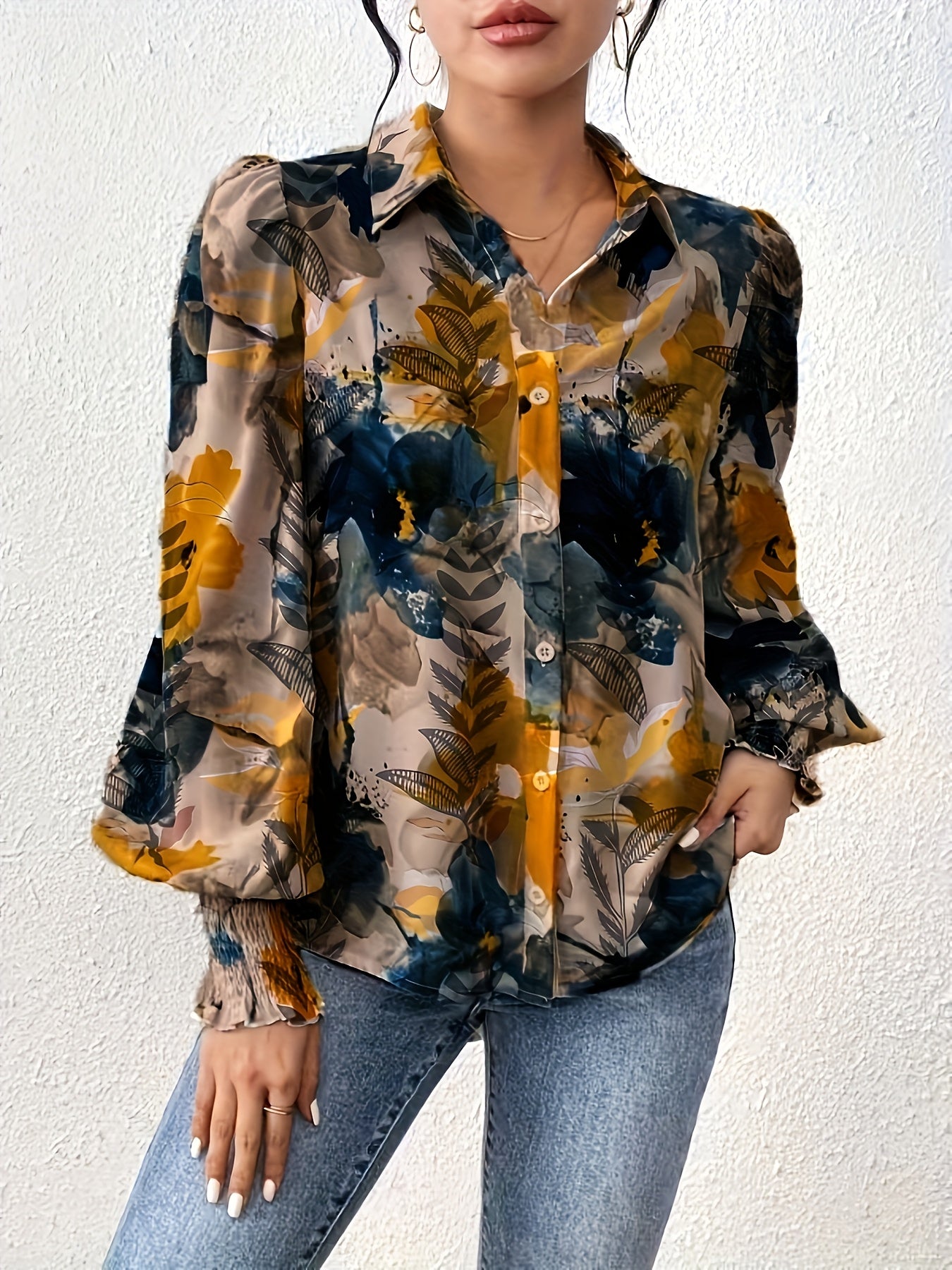 Floral Print Lapel Collar Dames Blouse | Duurzaam - Must-Have - Stijlvol & Comfortabel - Lente/Zomer/Herfst