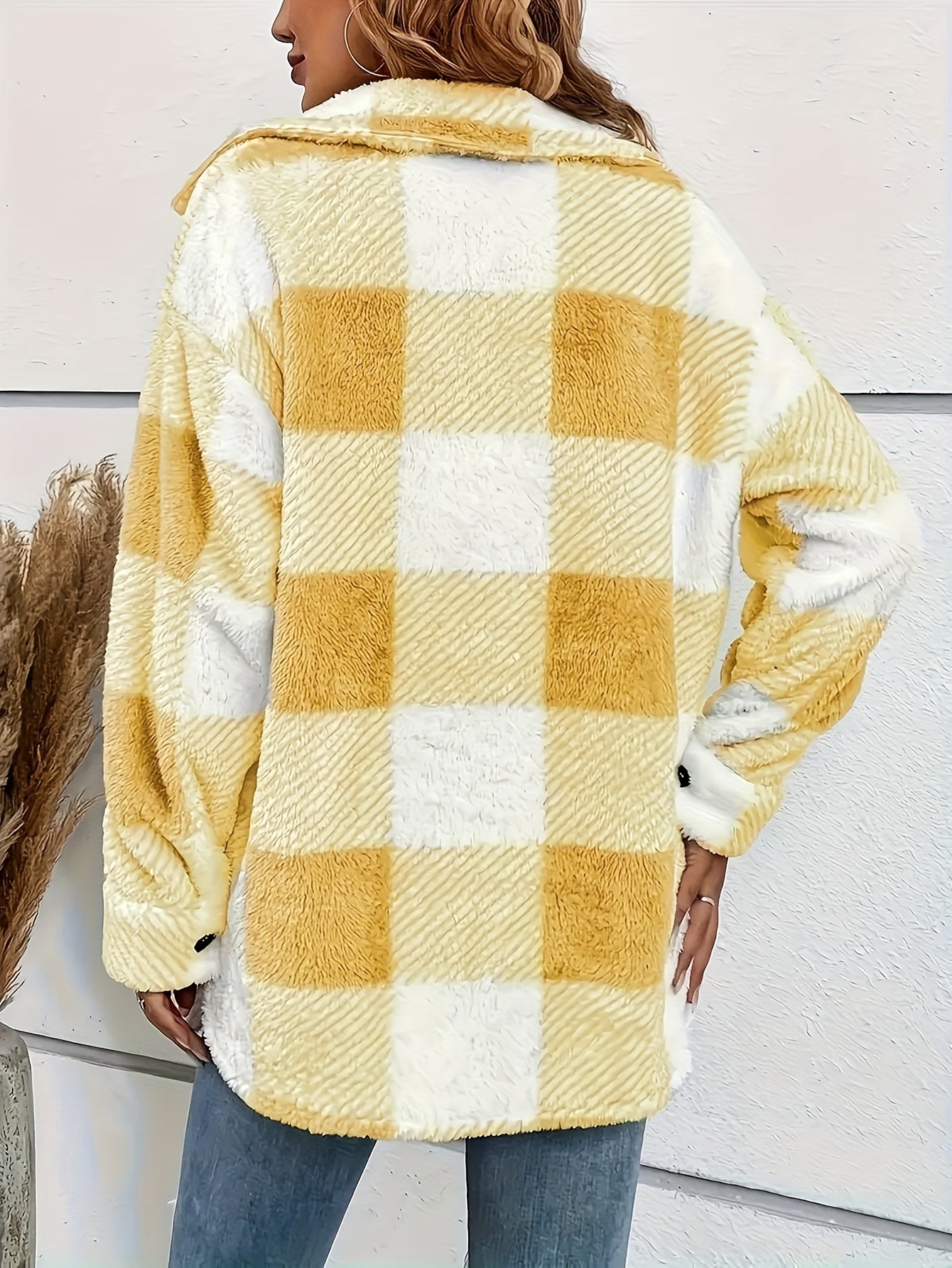 Visconte Dames Winterjas – Checkered Plush Coat met Hoge Elasticiteit, Machine-Wasbaar, Warme Jas voor Herfst & Winter