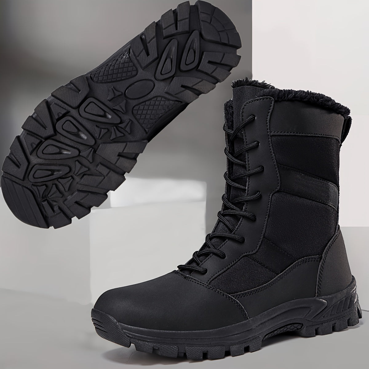 Regen laarzen | Warme, Hoge Wandelschoenen voor Heren - Bontgevoerde, Veterschoenen voor de Winter met Waterafstotende Buitenzool
