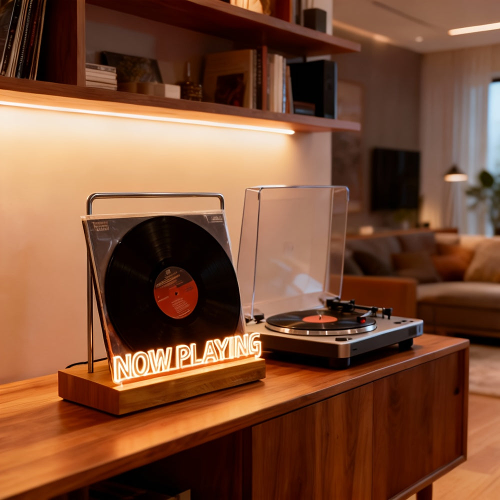 Vinyra Houten Platenstandaard voor LP's - Compacte Display Standaard van Massief Hardhout voor Vinyl en Platenhoezen - Geverfde Afwerking, Bruin