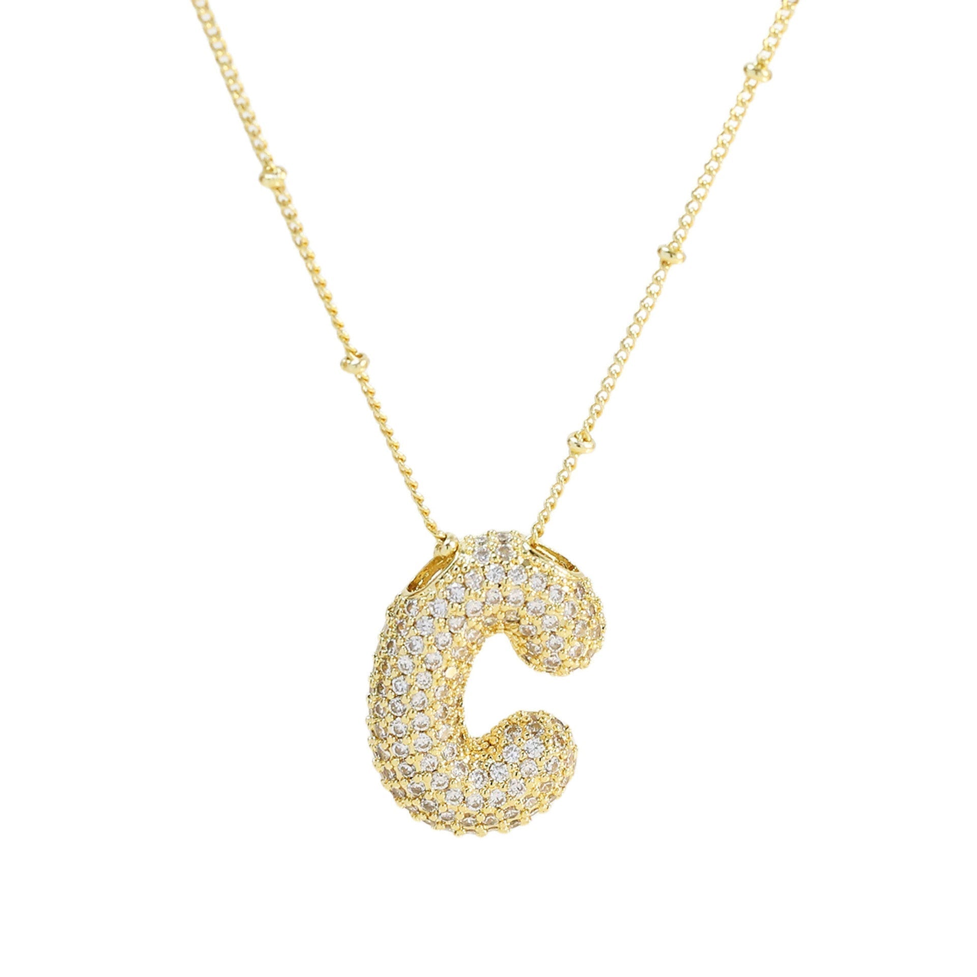 Dames Ketting – Initial Hanger – Fonkelende Stenen – Verfijnde Schakelketting – Statement Sieraad