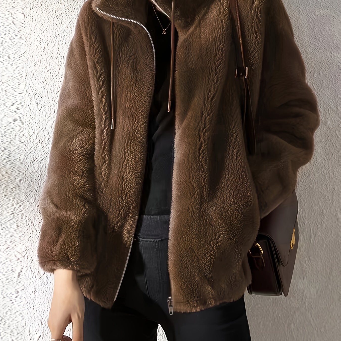 Visconte Dames Plush Winterjas – Zachte Warme Jas met Opstaande Kraag, Elegante Casual Outerwear voor Dagelijks & Formeel