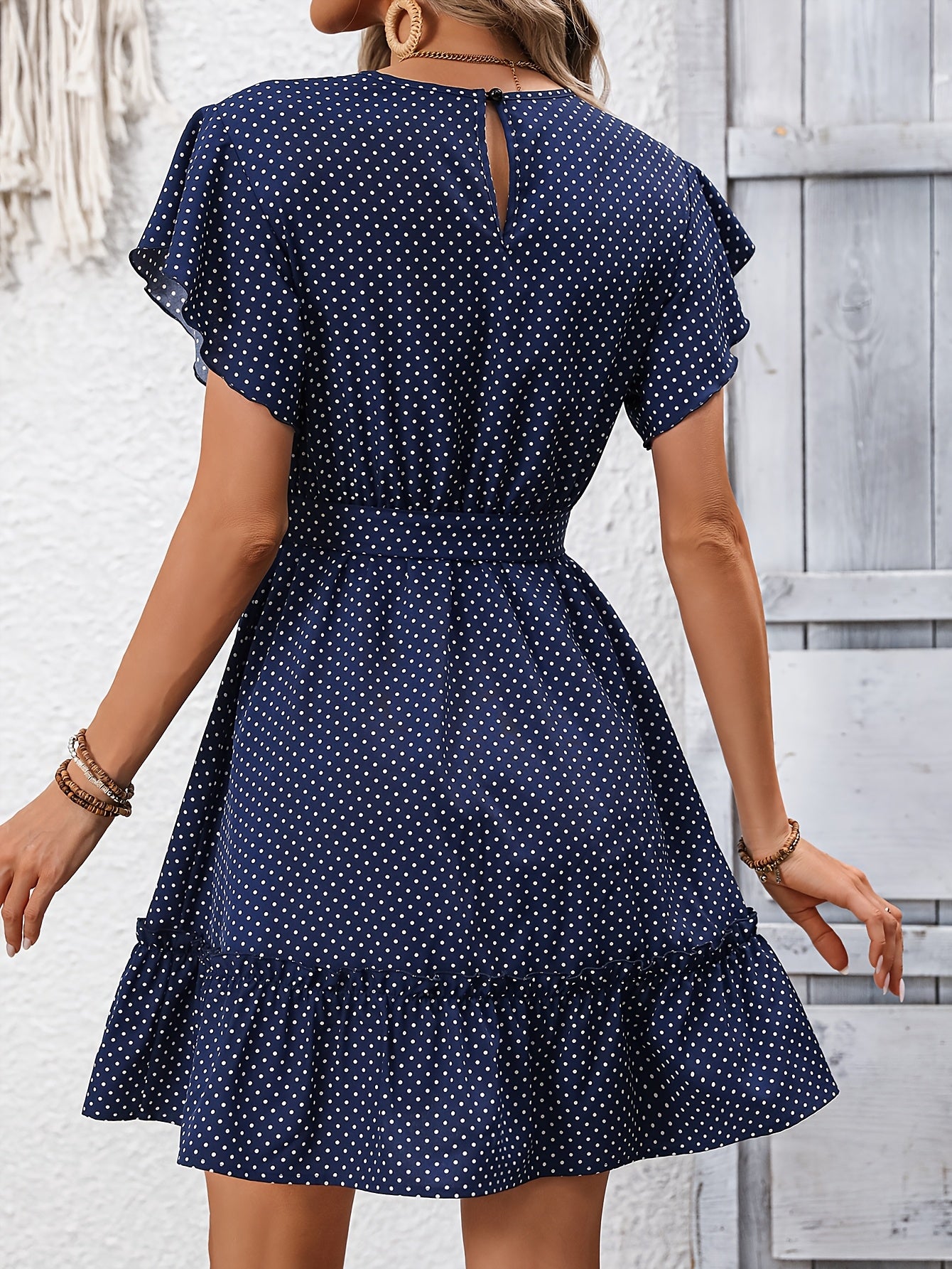 Visconte | Dames Jurk | Polyester, ruffle mouwen, ceintuur, elegante getailleerde jurk
