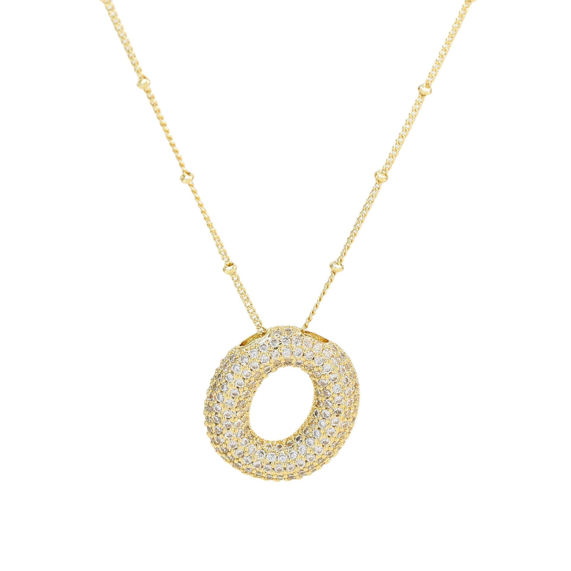 Dames Ketting – Initial Hanger – Fonkelende Stenen – Verfijnde Schakelketting – Statement Sieraad