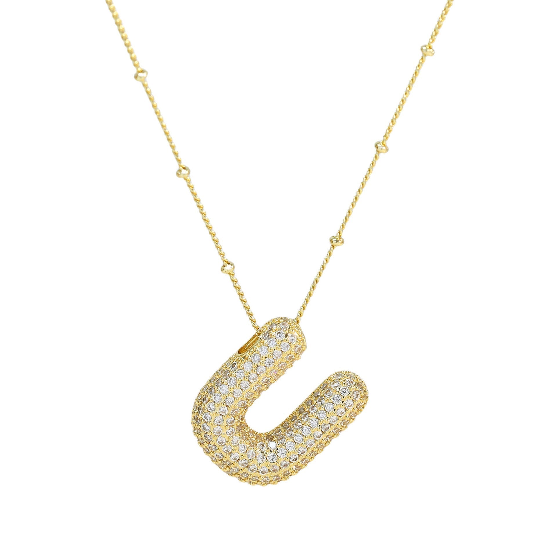 Dames Ketting – Initial Hanger – Fonkelende Stenen – Verfijnde Schakelketting – Statement Sieraad
