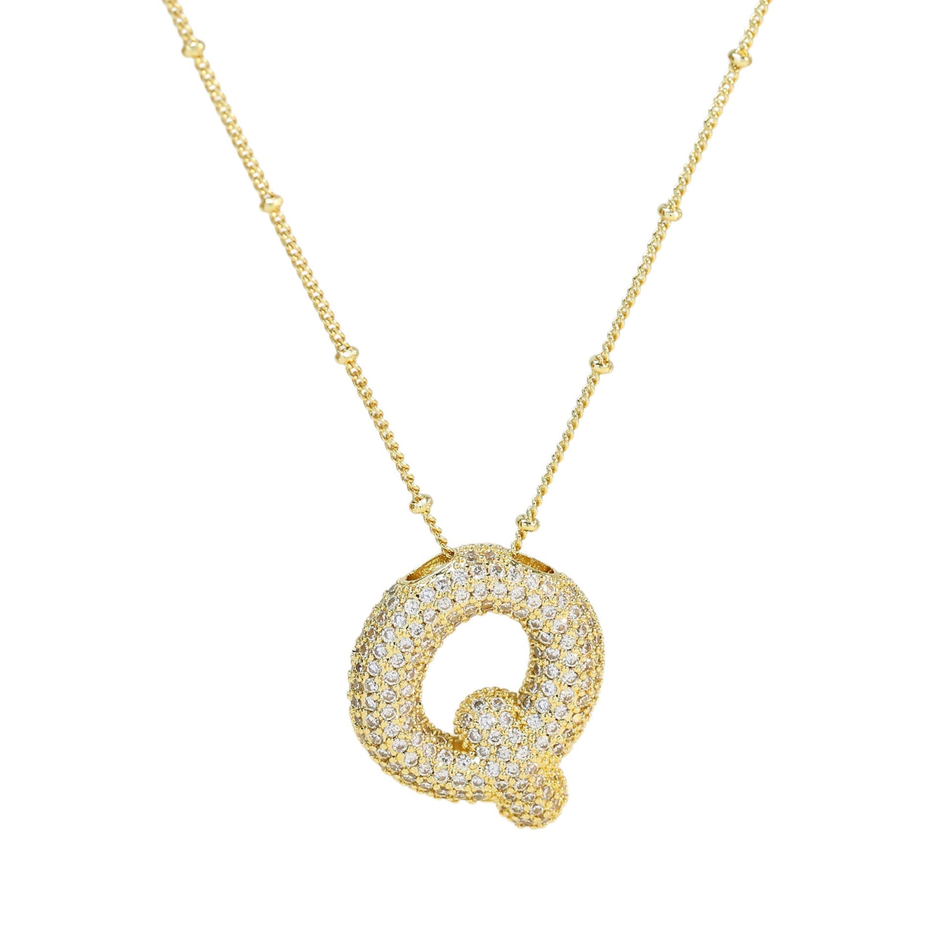 Dames Ketting – Initial Hanger – Fonkelende Stenen – Verfijnde Schakelketting – Statement Sieraad