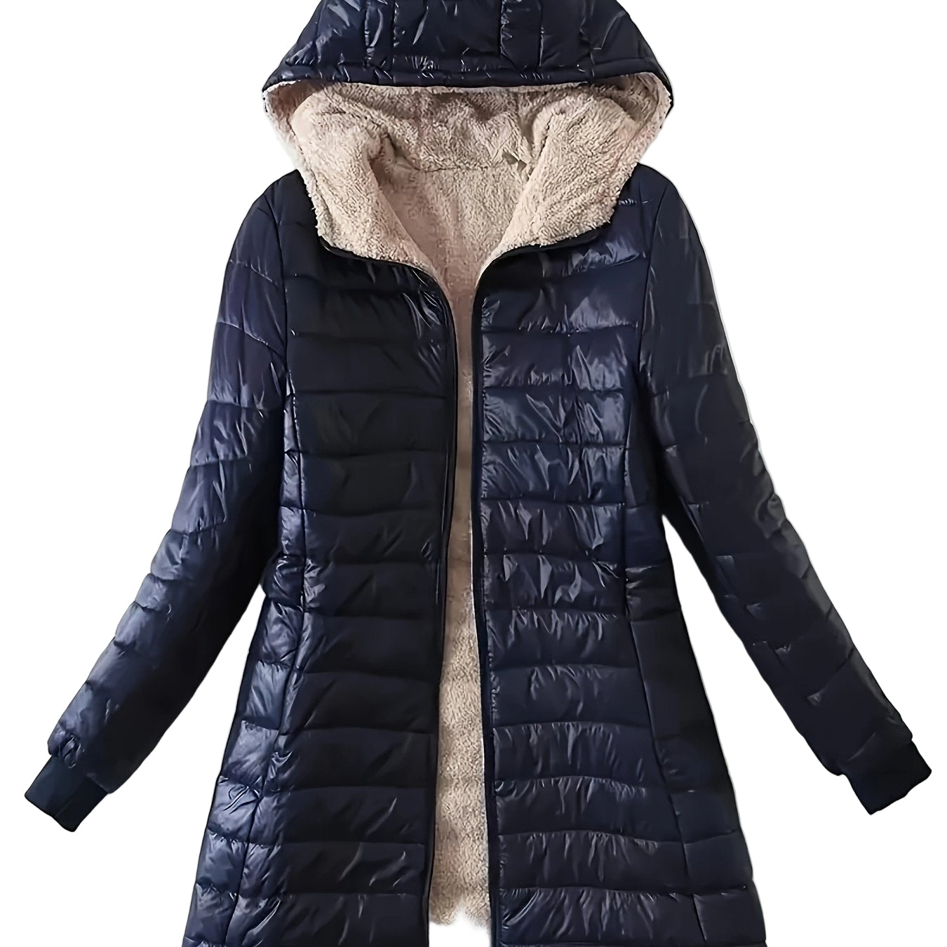 Visconte Dames Fleece Jas – Mid-Length Hooded Winterjas, Slim Fit, Fleece-Gevoerd, Minimalistische Warme Jas voor Winter