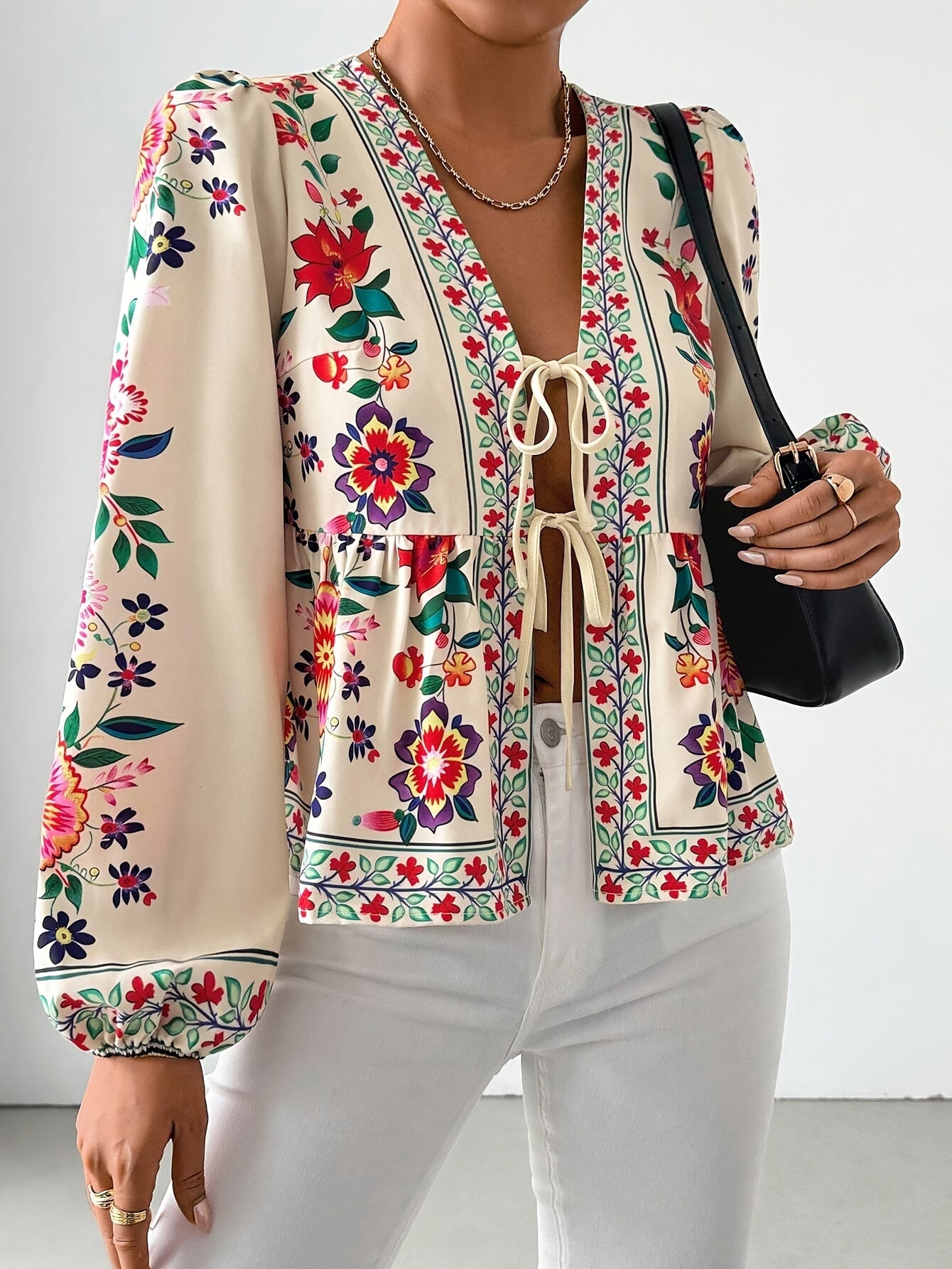 Floral Print Tie-Front Dames Blouse | Duurzaam - Must-Have - Stijlvol & Comfortabel - Lente/Zomer/Herfst