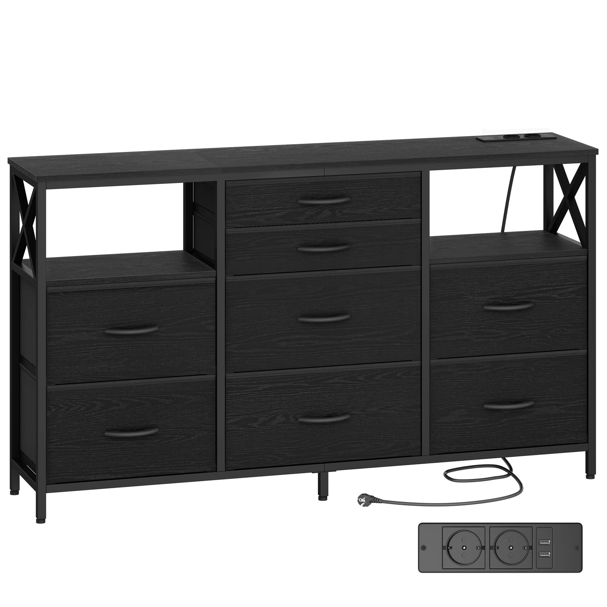 Welcro | Ladekast Dressoir | 8 lades, 140 cm, met USB en AC poorten voor slaapkamer en woonkamer