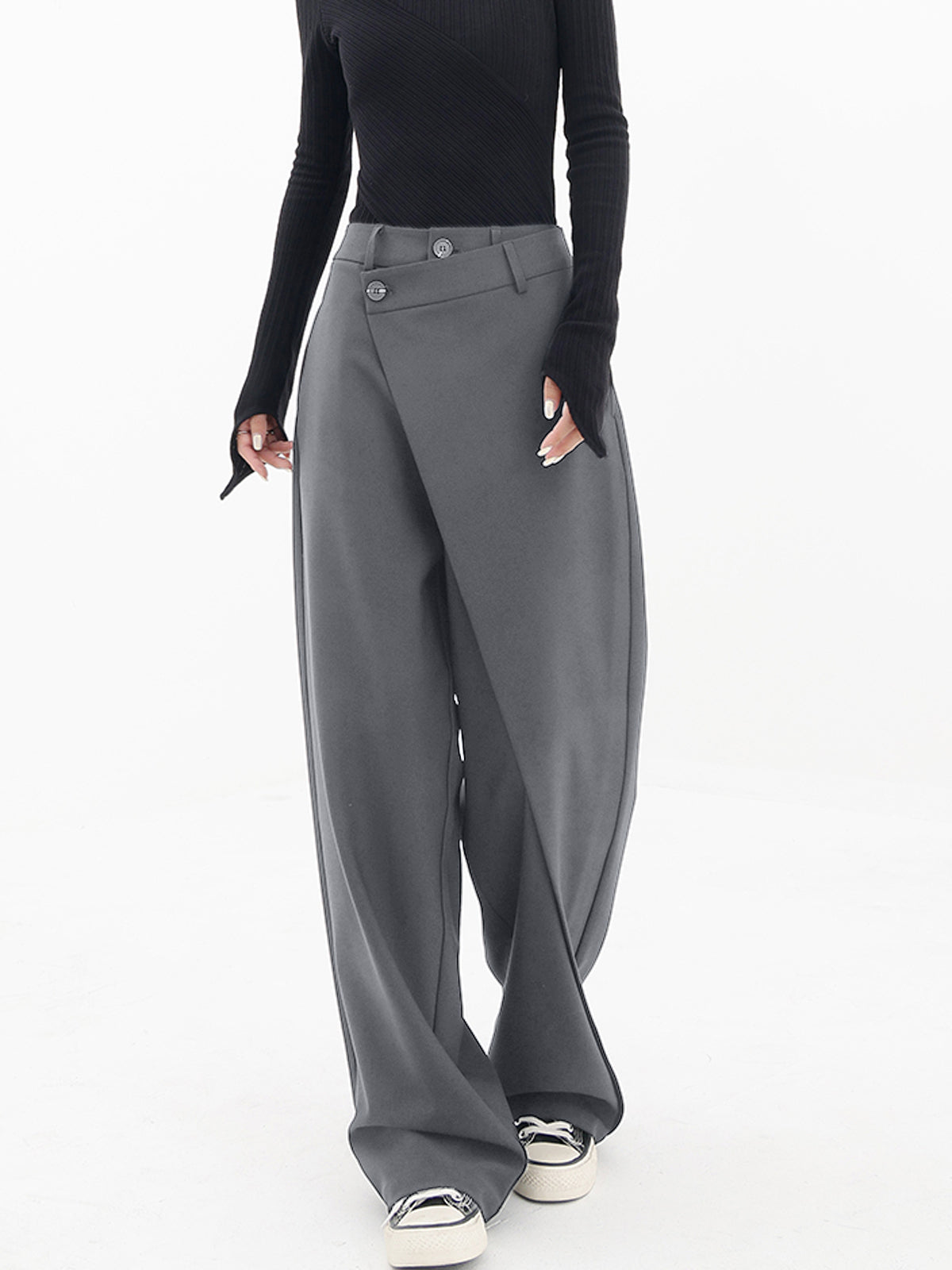 Visconte | Asymmetrische Wide Leg Dress Broek met Knopen