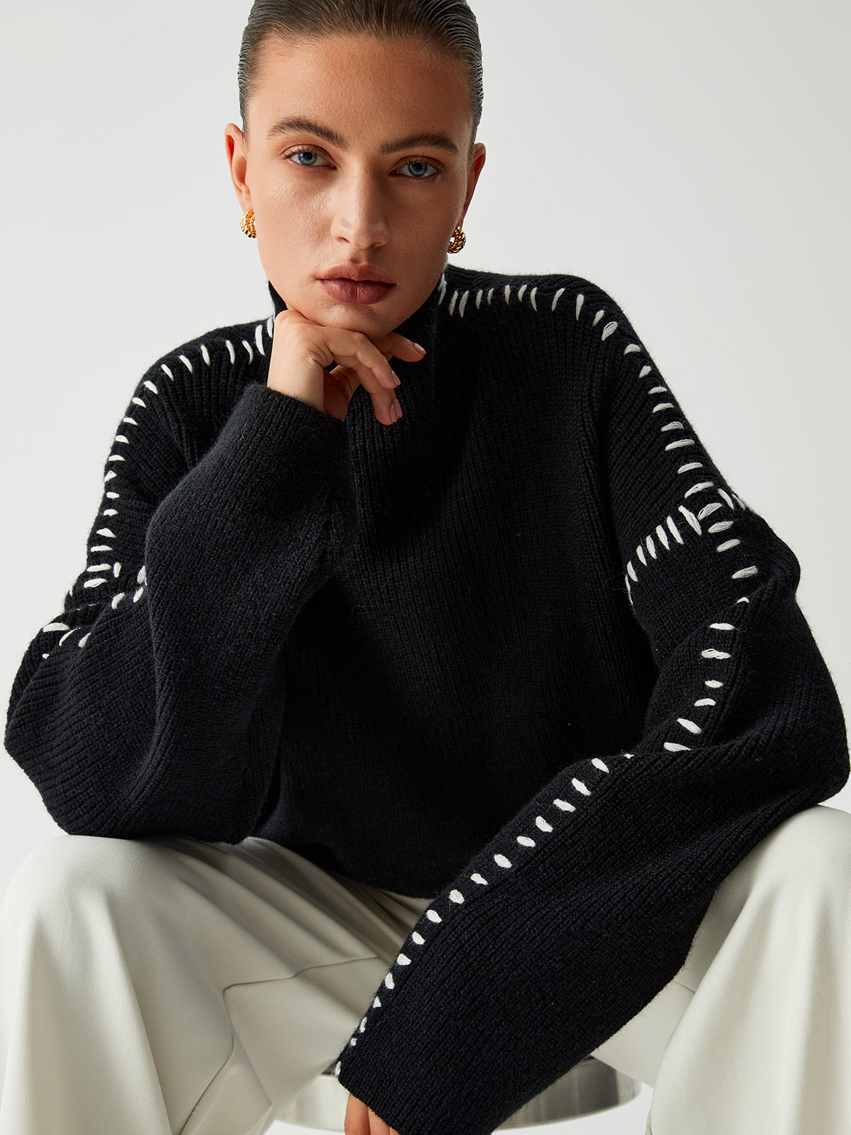 Shift The Focus | Oversized Mock Neck Sweater/Trui Dames